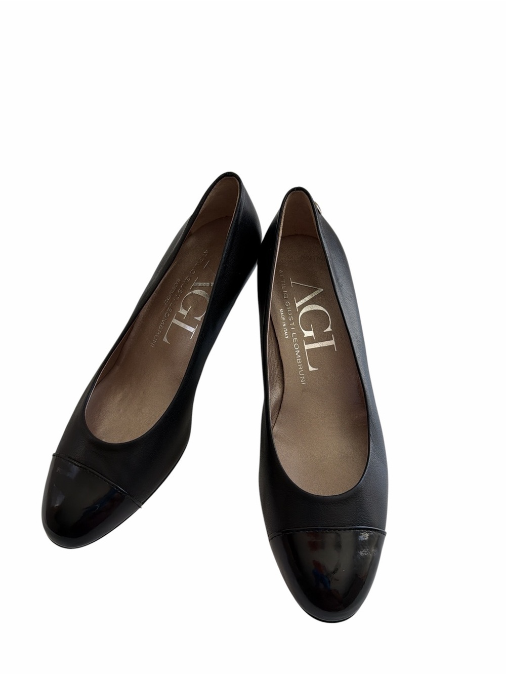 AGL Women’s Black Leather Cap-Toe Pumps - Classic Elegance Size 5.5 US